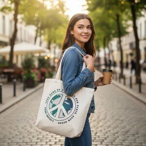 Eco-Friendly Canvas Tote Bag With Peace & Earth Design Aero Impact